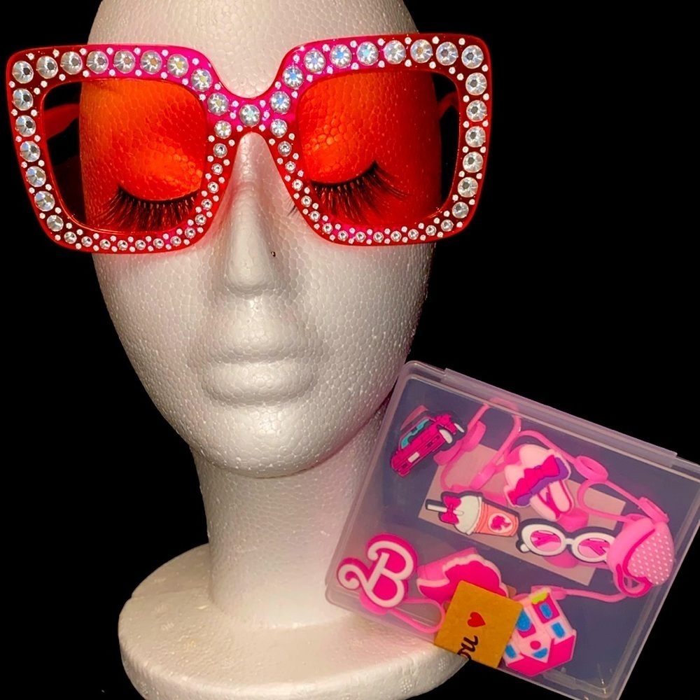 Barbie pink sunglasses and Stanley tumbler straw top Stanley tumbler accessories